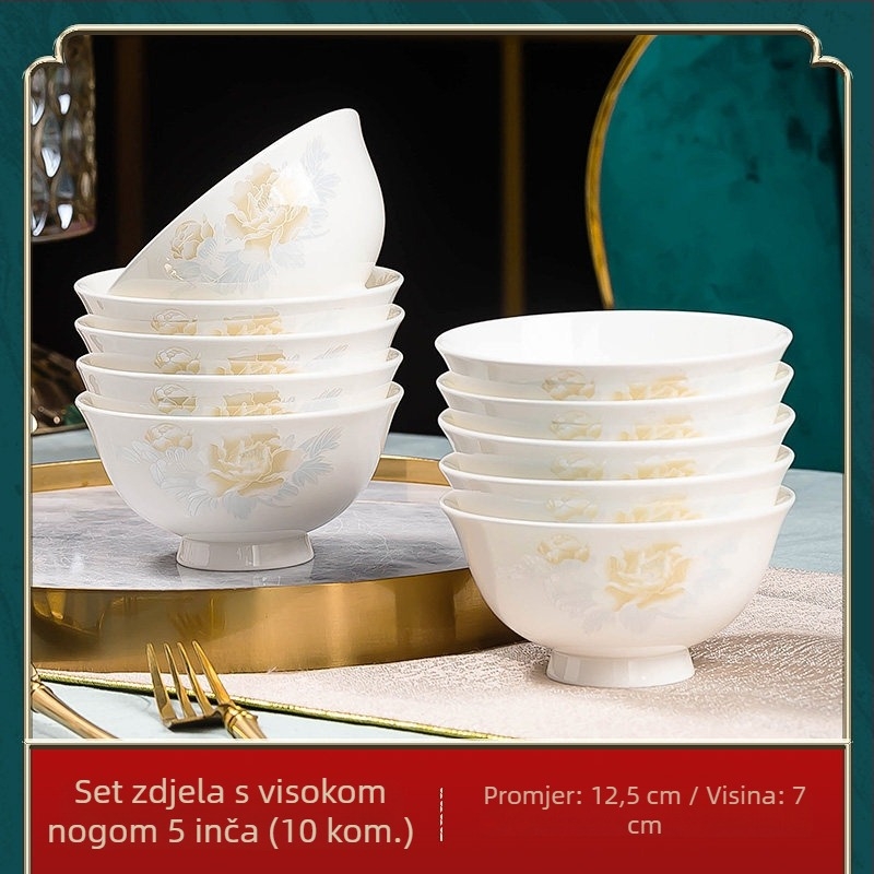 Jingdezhen porculanski set posuđa: zdjele za rižu i velike zdjele za juhu s pločama, kostno porculansko posuđe, minimalistički kućni set