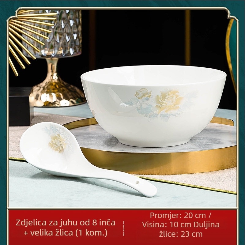 Jingdezhen porculanski set posuđa: zdjele za rižu i velike zdjele za juhu s pločama, kostno porculansko posuđe, minimalistički kućni set