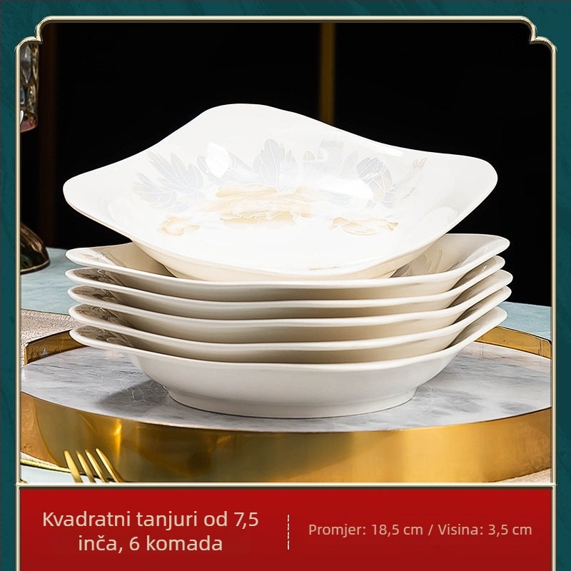 Jingdezhen porculanski set posuđa: zdjele za rižu i velike zdjele za juhu s pločama, kostno porculansko posuđe, minimalistički kućni set