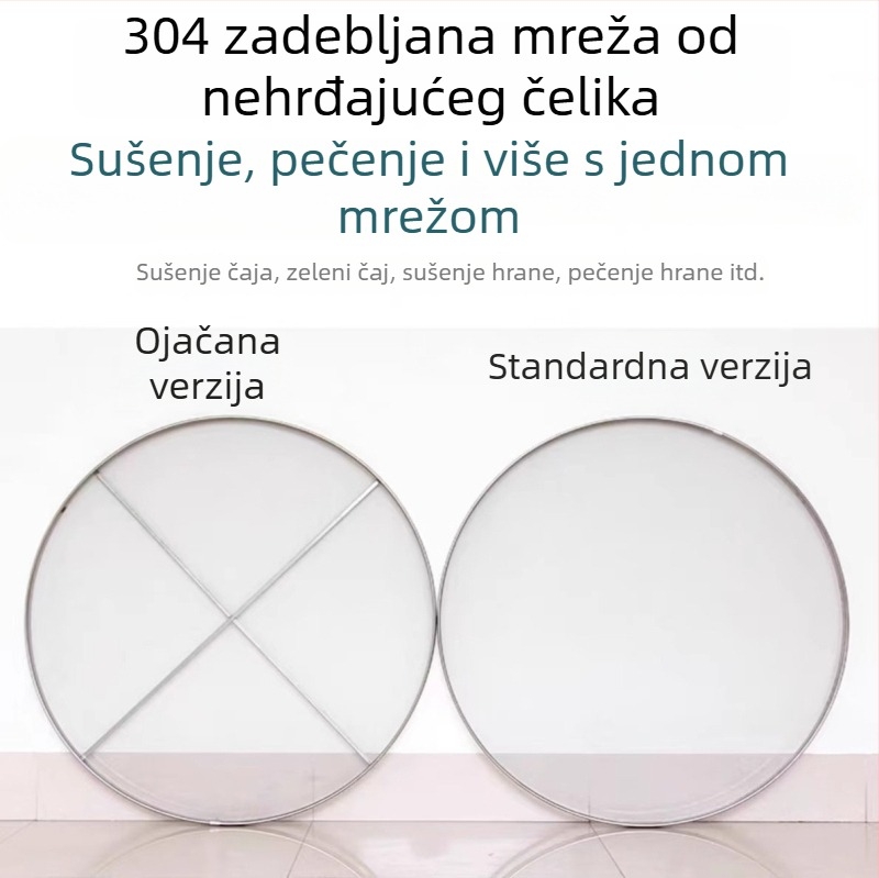 304 nehrđajući čelik – ojačano mrežasto sito za pečenje, sušenje čaja i kućnu sušnju; čvrsto metalno sito za rižu