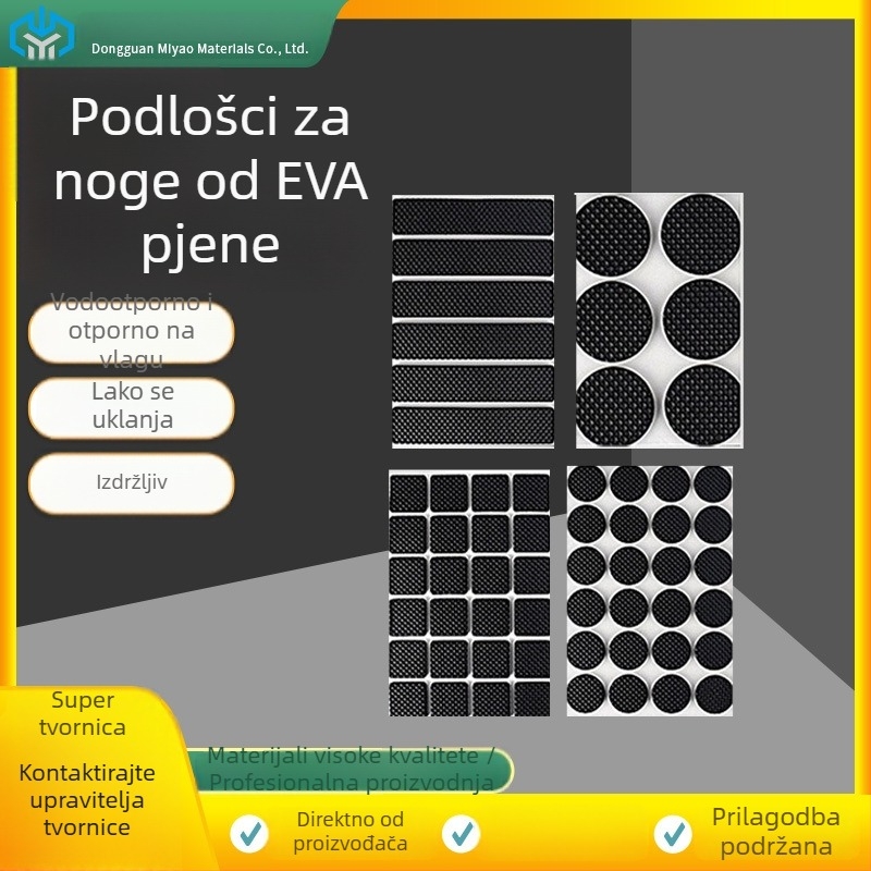 Crne EVA pjenaste podloge za stopala, izrezane, kružnog oblika, debele, karirasta tekstura, protuklizne, ublažavaju udarce, samoljepljive, s lepilom na stražnjoj strani