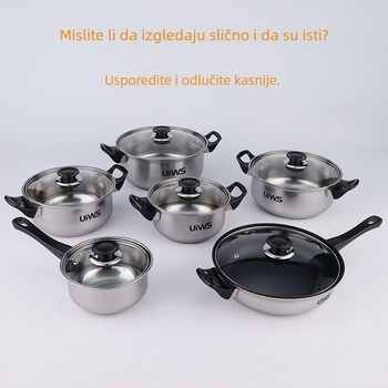 Sihe 6-dijelni set posuđa od nehrđajućeg čelika s crnim držašima za indukcijske ploče, stakleni poklopci (posude 16,18,20,22,24 cm i 24 cm tava)