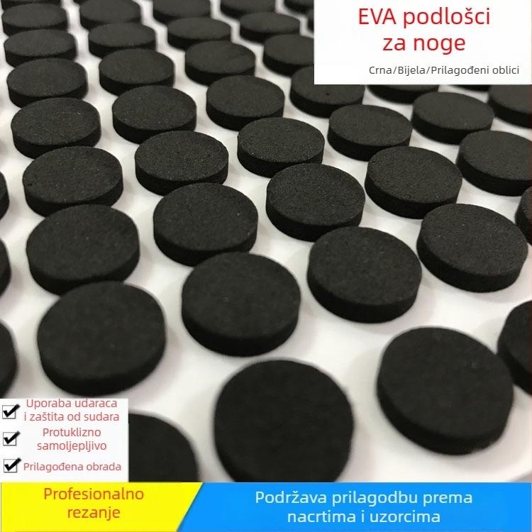 Crna okrugla EVA podloga za stopala, samoljepljiva EVA pjena, apsorpcija udara i protukliznost, podmetač za čajnu tacnu