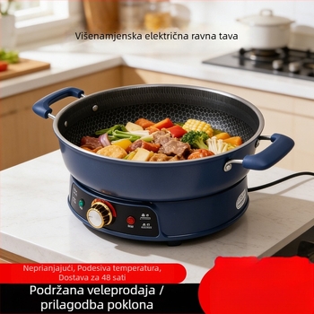 Električna posuda od lijevanog željeza bez premaza, višefunkcijski lonac za kuhanje i kuhanje na pari, otporan na visoke temperature, dno sprječava izgaranje