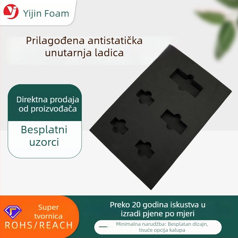 Prilagođena crna antistatična EVA pjena unutarnja ladica s žljebovima za IC čipove i elektroničke module za pakiranje