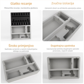 Crna i siva EVA podstava za prilagođenu kutiju za alate, apsorpcija udara, antistatika, bez mirisa, unutarnja podloga