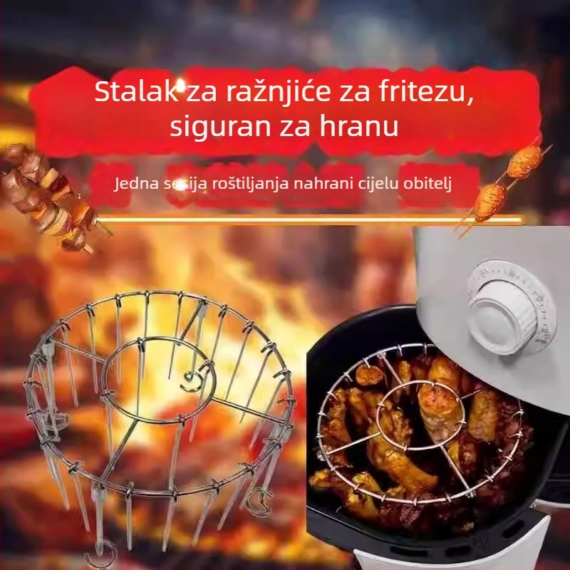 Okrugli vertikalni roštilj od nehrđajućeg čelika s visećim ražnjićima, kompatibilan s uređajem za pečenje na zrak, 24 ražnjića