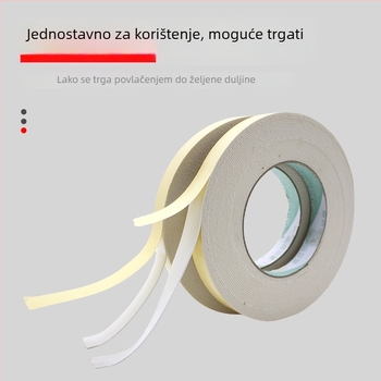 Dvostrano EVA pjena traka s jakim ljepilom, vodootporna, PE stražnja strana, 1 mm debljina, 1 cm širina, 10 m duljina, podloga od pjene, reklamne primjene.