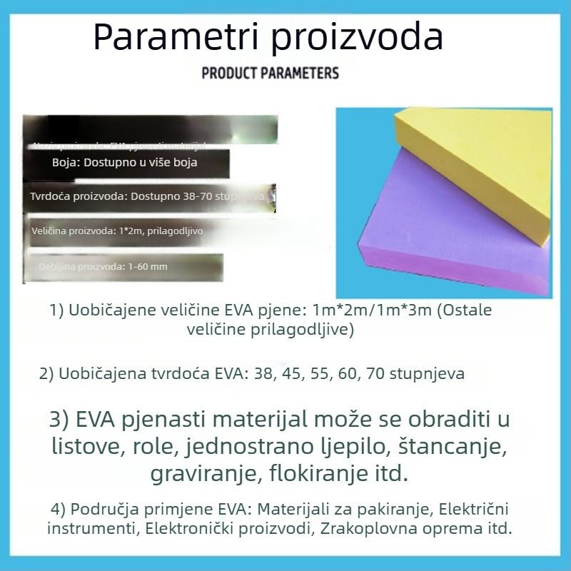 Prilagodljivi EVA pjenasti list: vatrootporan, antistatnički, vodljiv i vodootporan