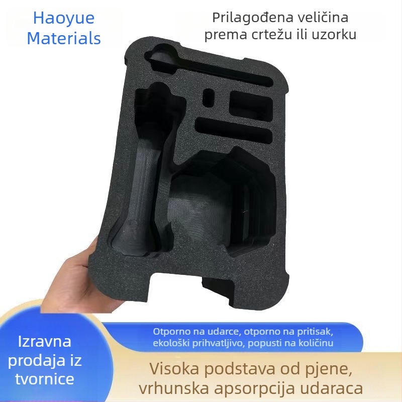 Crna EVA podstava i EVA pjena u roli, visoka elastičnost, otporna na vatru, apsorpcija udaraca, gravirana spužva, obućarski materijal, antistatički ulošak