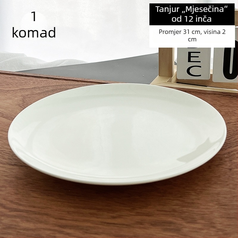 Bijeli tanjur od kostnog porcelana, kružnog oblika, modernog dizajna