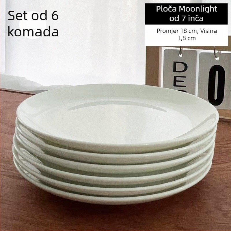 Bijeli tanjur od kostnog porcelana, kružnog oblika, modernog dizajna