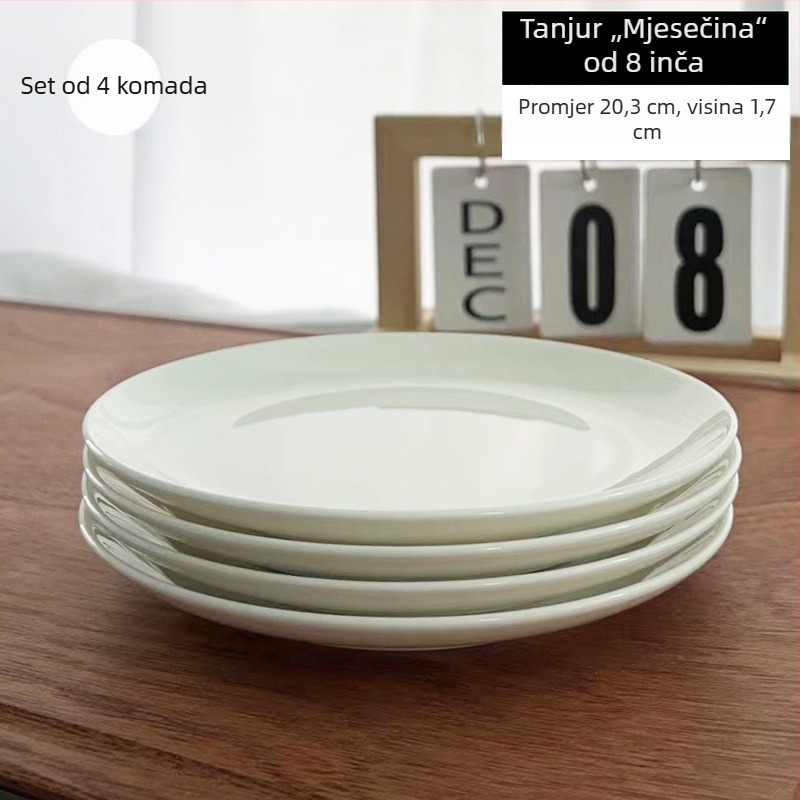 Bijeli tanjur od kostnog porcelana, kružnog oblika, modernog dizajna