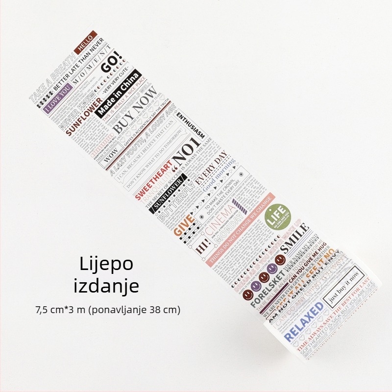 Washi traka za dnevnik s velikim pozadjem i engleskim slovima, dekorativna traka za scrapbooking i planiranje, duljina 3 m
