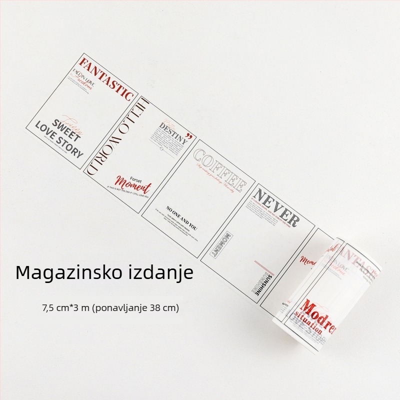 Washi traka za dnevnik s velikim pozadjem i engleskim slovima, dekorativna traka za scrapbooking i planiranje, duljina 3 m