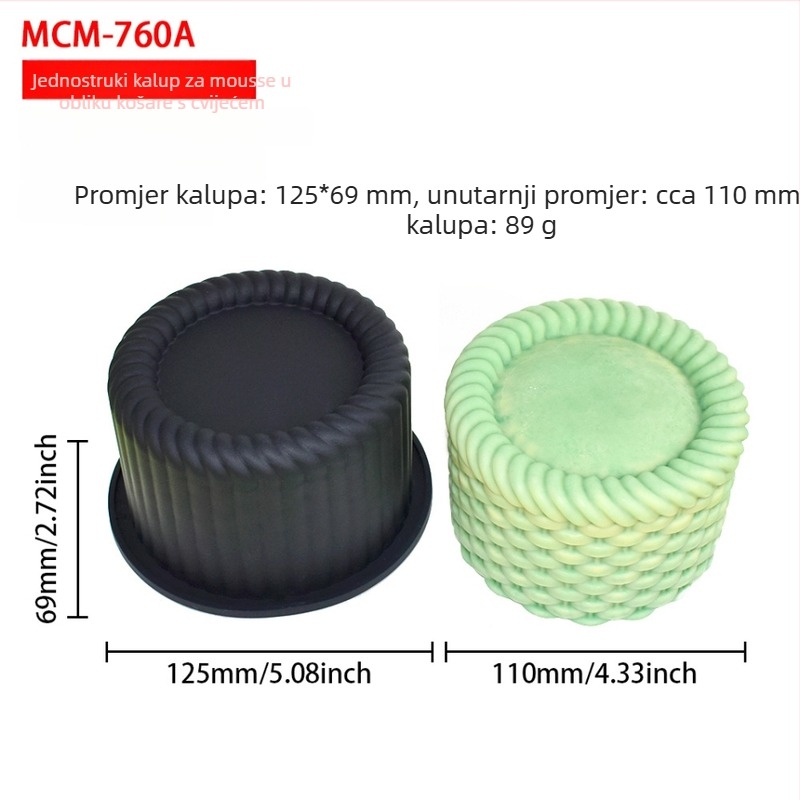 Set od 6 okruglih kalupa za mousse u obliku košarice cvijeća, silikon kalup za deserte i torte s pletenom teksturom, kalup za aromatične svijeće