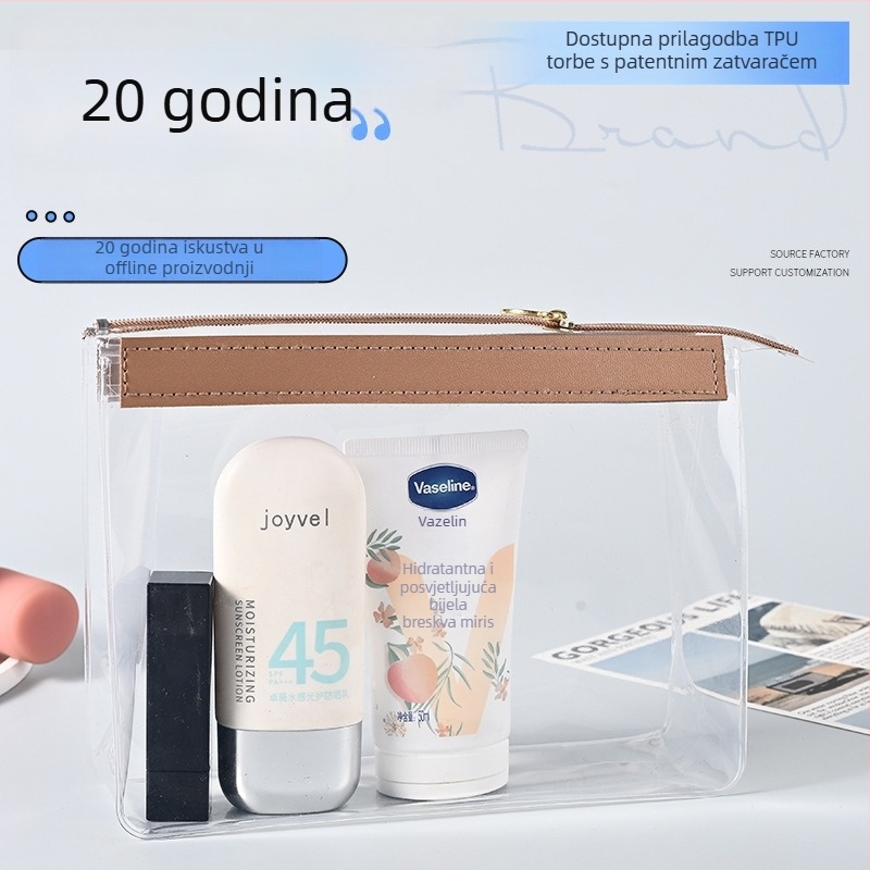 Prozirna torbica za šminku s mogućnošću personalizacije logotipa, TPU zatvarač, velika kapaciteta skladištenja