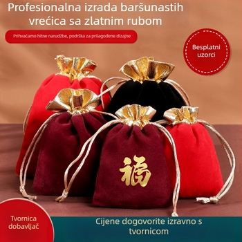 Baršunasta torbica za nakit sa uzicom i zlatnim rubom