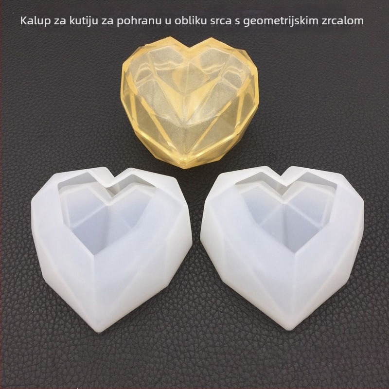 DIY kalup od kristalne smole: geometrijska kutija za pohranu u obliku srca, silikonska forma za pečenje s oglednim završetkom