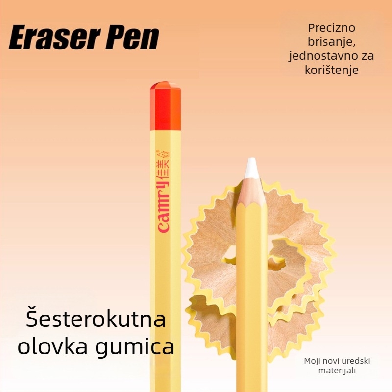 Šesterokutna gumica od smole s sjajnim završetkom, čisto brisanje bez mrlja ili ostataka, za učenike osnovne škole
