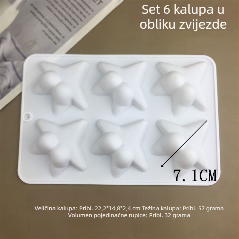 Set od 6 silikonskih kalupa u obliku morske zvijezde za pečenje, kalupi za tortu, žele i mousse