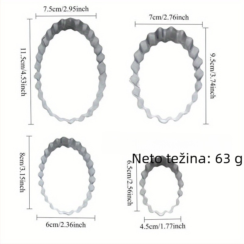 4-dijelni set od nehrđajućeg čelika za pečenje, alati za DIY, rezači za povrće i voće, kalupi za tijesto i kolačiće, valoviti ovalni oblici