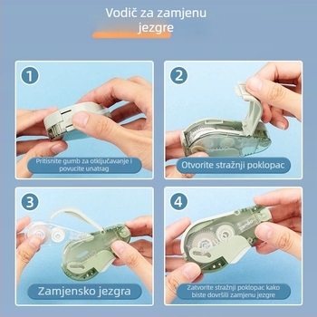 Korektivna traka otporna na prašinu, s tlačnim mehanizmom za učenike, s zamjenjivim jezgrom i velikim kapacitetom