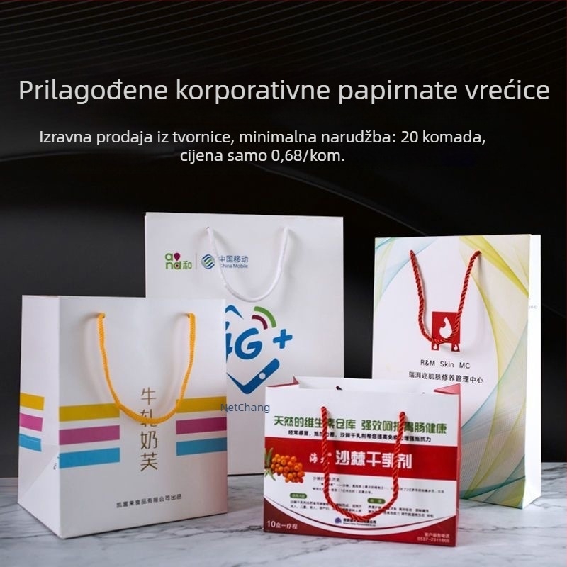 Prilagođene korporativne papirnate torbe s otiskom logotipa, poklon torbe, promotivne torbe za kupovinu i izložbene pakiranje