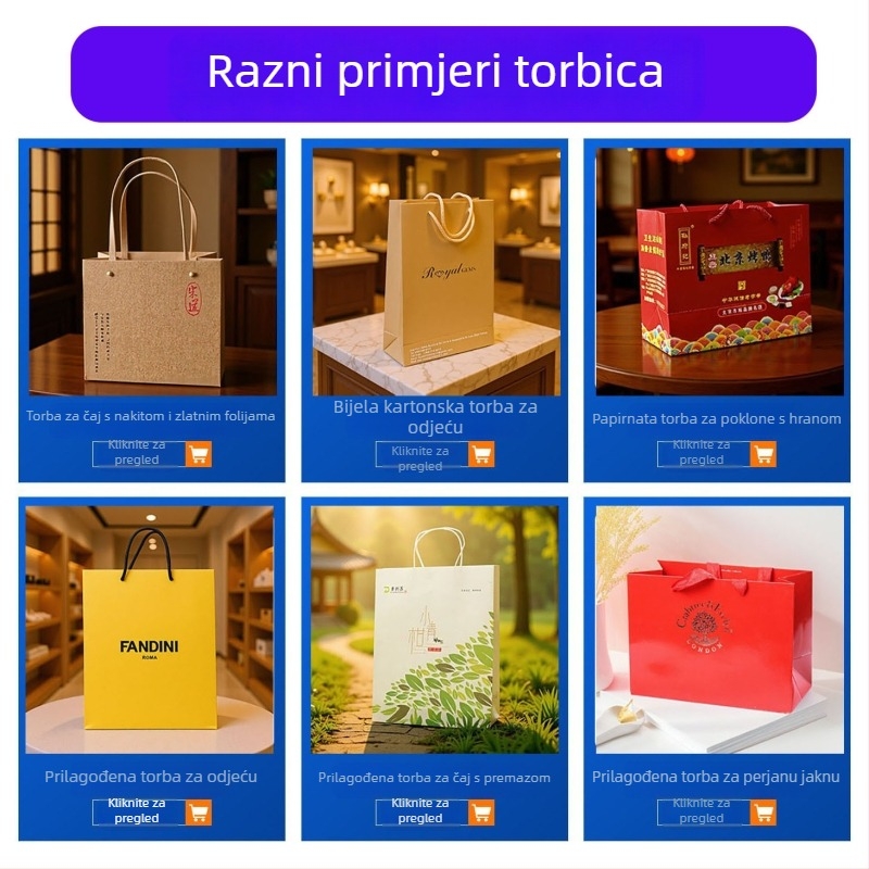 Prilagođene bijele kartonske torbe za odjeću i darove, male narudžbe, torbe za nošenje s pozlaćenom otiskom, papirnate torbe s bojom otiska