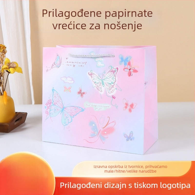 Prilagođena poklon torba iz serije Leptir – papirnata torba s ručkom, velika zapremina, za rođendane, vjenčanja i proslave