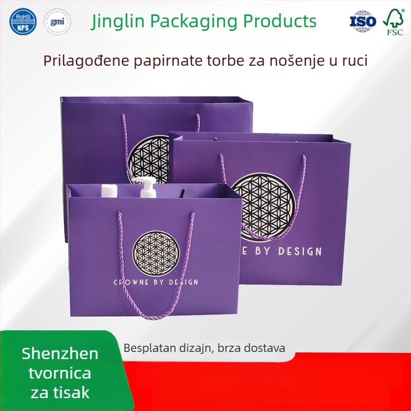 Bijela kartonska tote torba, prilagodljiva, darovne i kupovne papirnate torbe, sa srebrnim toplinskim otiskom