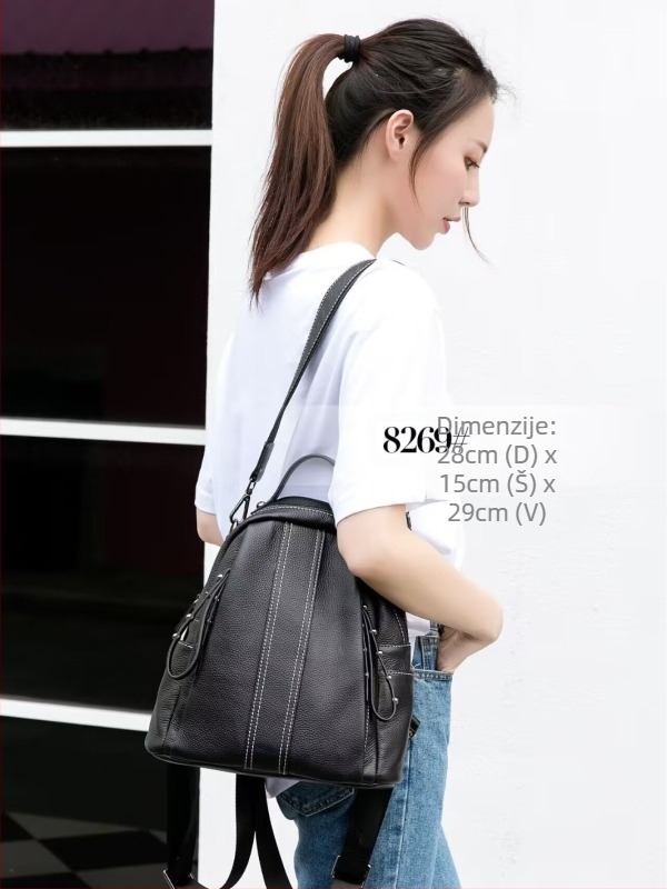 Ženska torbica od mekane kože s lychee teksturom, šav s tri niti i ukrasnim nitima; može se nositi kao ručna torba, ruksak ili crossbody torba
