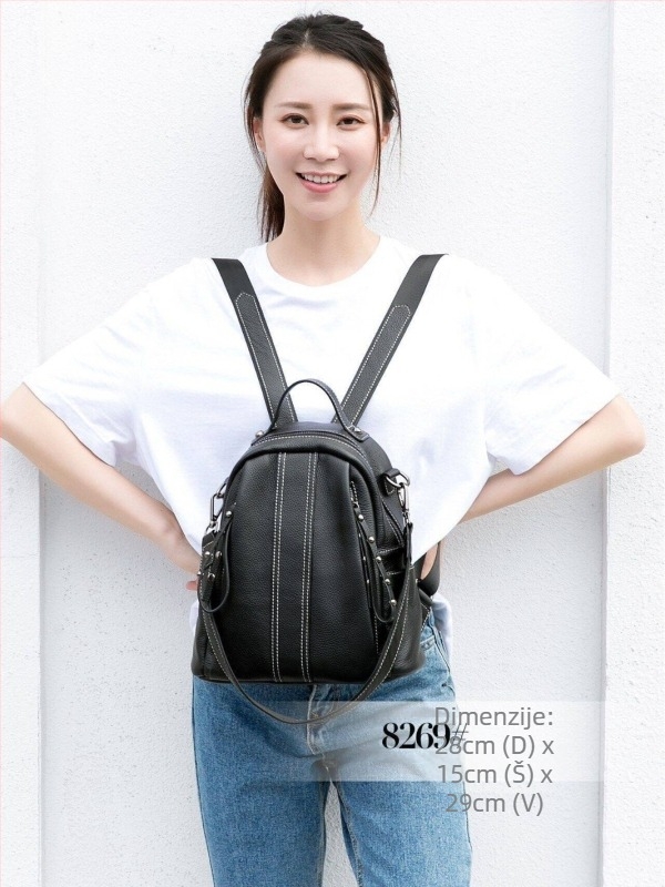 Ženska torbica od mekane kože s lychee teksturom, šav s tri niti i ukrasnim nitima; može se nositi kao ručna torba, ruksak ili crossbody torba