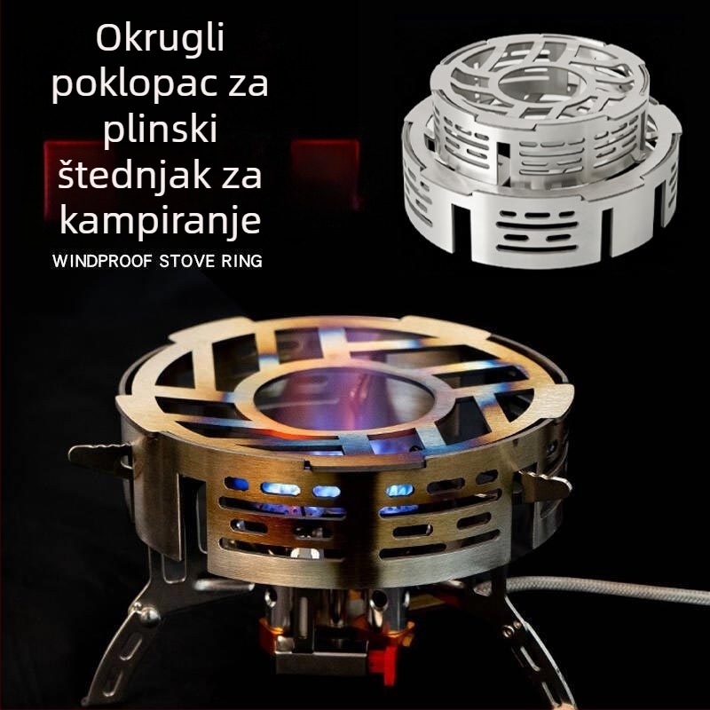 Vanjski plinski štednjak sa štitom protiv vjetra, kamperska oprema, kružni poklopac za plamenik