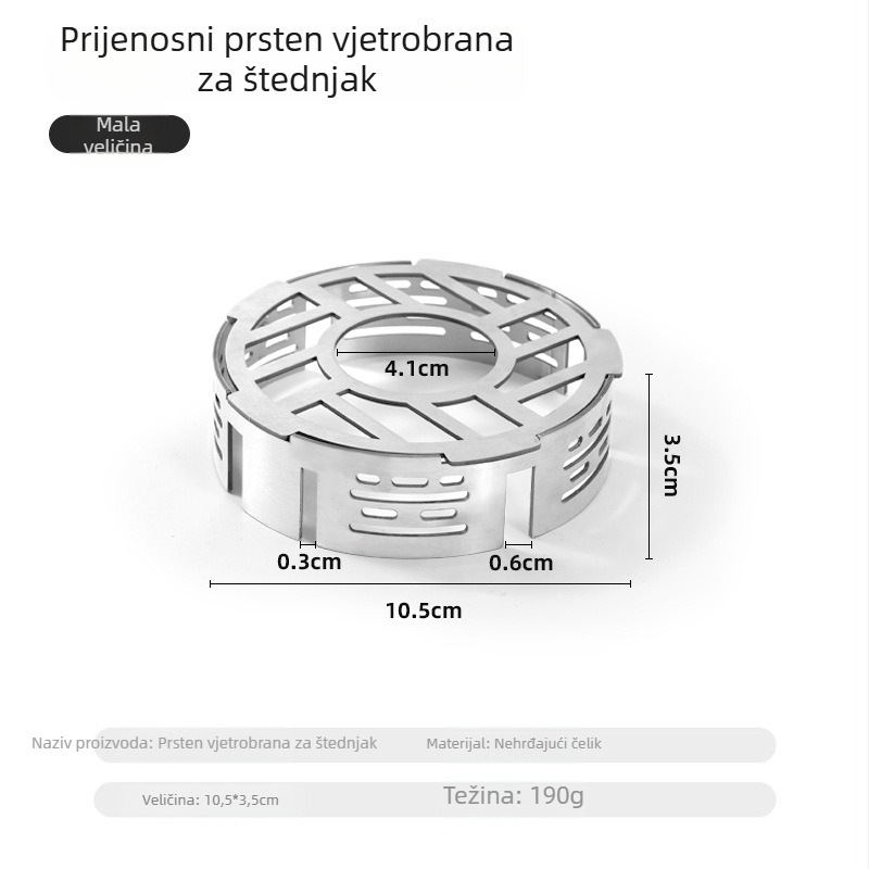 Vanjski nehrđajući čelični prsten protiv vjetra za kamp kuhinju — prijenosni reflektor topline, kompatibilan s trokrakom i četverokrakom plamenikom