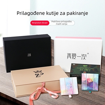 Prilagođena crna pravokutna kutija za darove s poklopcem koji se otvara, vrpcom, dvostrukim poklopcem, toplinski utisnut logotipom za pakiranje rođendanske poklone