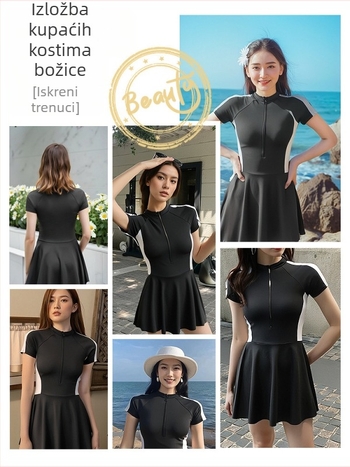 Ženski jednodijelni kupaći kostim sa zatvaračem, sportski stil, konzervativan kroj, mršavljenje efekt, japansko-korejski stil, kupaći za tople izvore