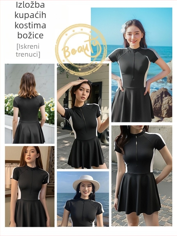 Ženski jednodijelni kupaći kostim sa zatvaračem, sportski stil, konzervativan kroj, mršavljenje efekt, japansko-korejski stil, kupaći za tople izvore