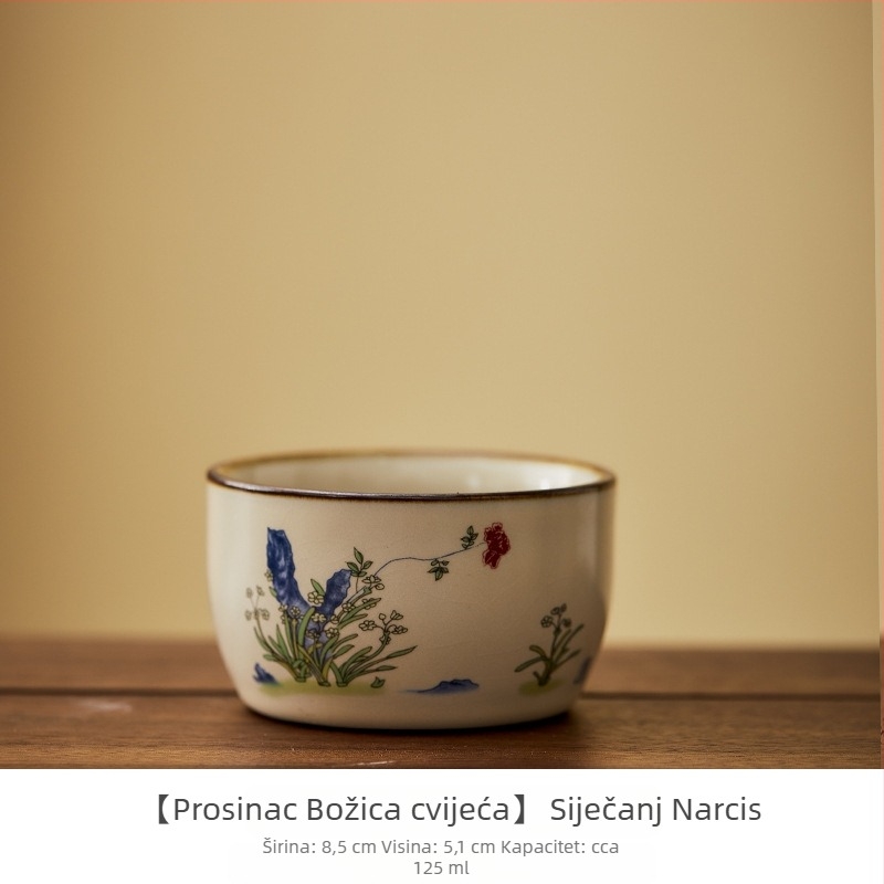Ru kiln porcelanska čajna šalica s dvanaest božica cvijeća, ručno oslikana s motivom latica, za osobnu uporabu