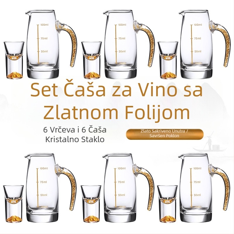 Kineski stil set čaša za bijelo vino s pozlaćenom folijom, kristal, male degustaijske čaše