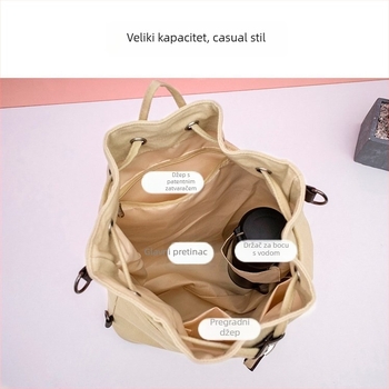 Platnena torba za rame, unisex, inspirirana korejskim i japanskim stilom, Harajuku Ulzzang, velika kapaciteta do 20 L, za 14-inčni prijenosnik, dizajn s dva remena, poliester podstava, kožni detalji