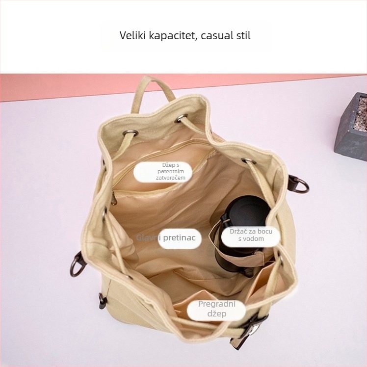 Platnena torba za rame, unisex, inspirirana korejskim i japanskim stilom, Harajuku Ulzzang, velika kapaciteta do 20 L, za 14-inčni prijenosnik, dizajn s dva remena, poliester podstava, kožni detalji
