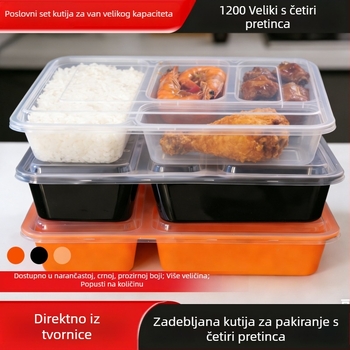 Jednokratna pravokutna plastična kutija za obrok s više pretinaca
