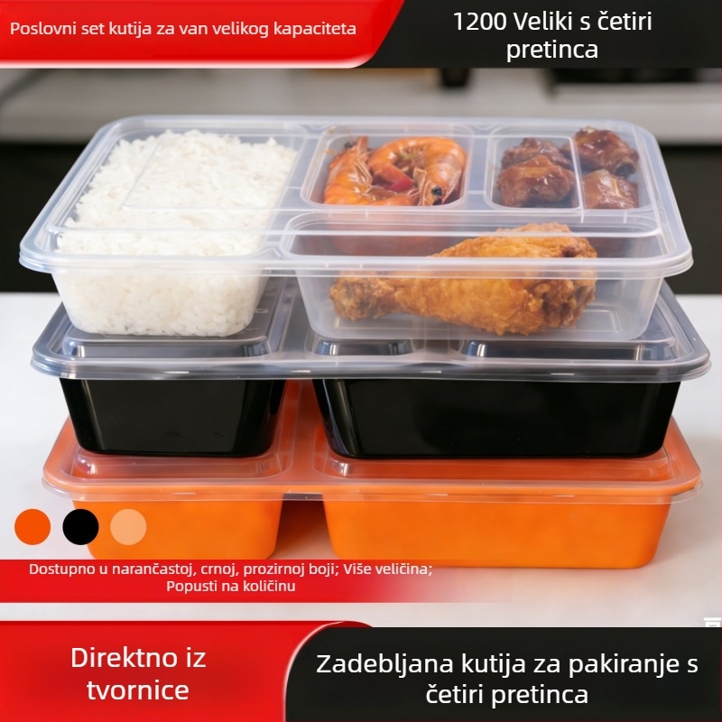 Jednokratna pravokutna plastična kutija za obrok s više pretinaca
