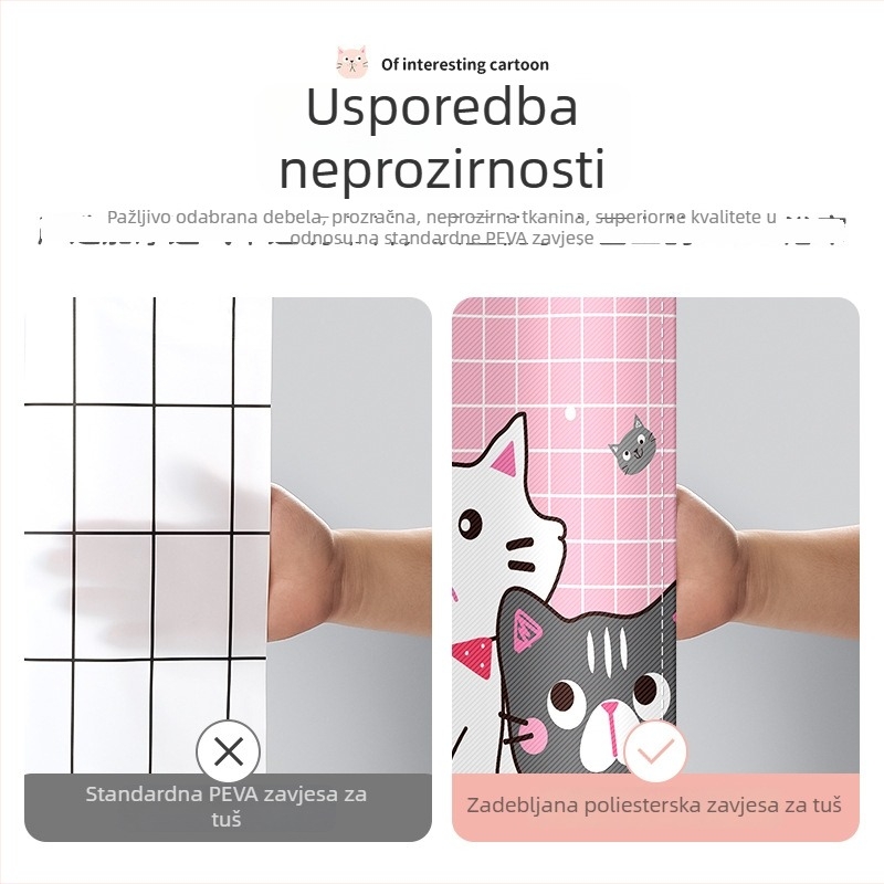 Novi set tuš zavjesa od poliester materijala, vodonepropusni materijal, montaža bez bušenja za kupaonicu