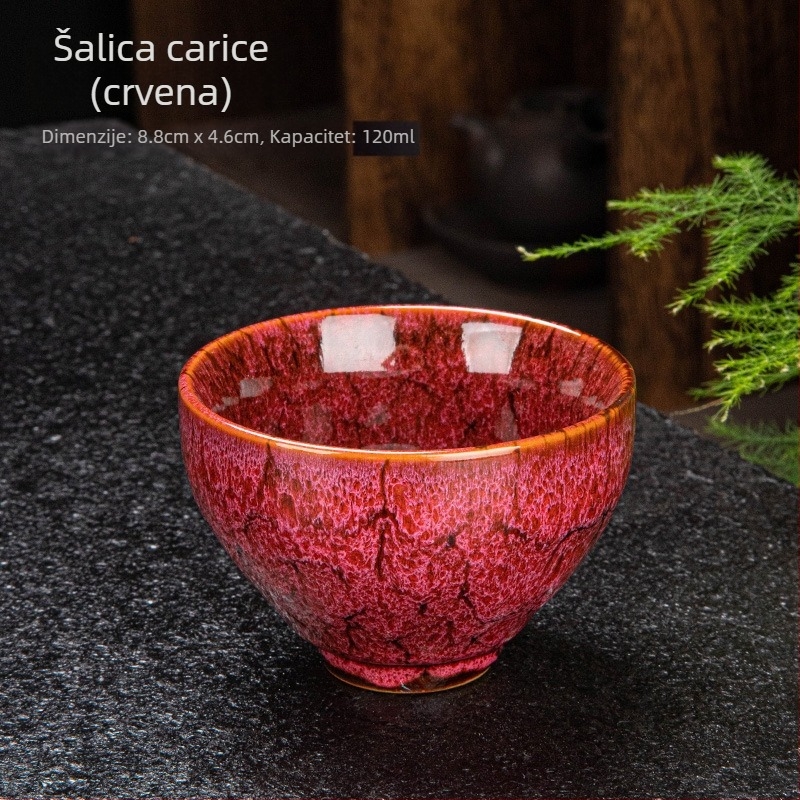 Porcelanska šalica za čaj s Tianmu glazurom i mraznim pukotinama, pijesko-zlatni završetak; Gongfu čaj posuđe