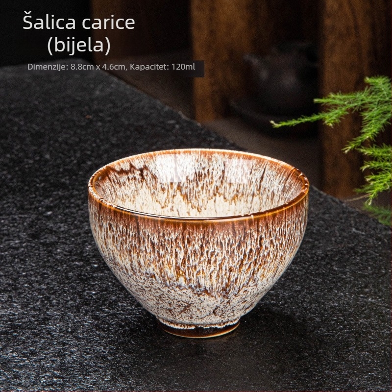 Porcelanska šalica za čaj s Tianmu glazurom i mraznim pukotinama, pijesko-zlatni završetak; Gongfu čaj posuđe