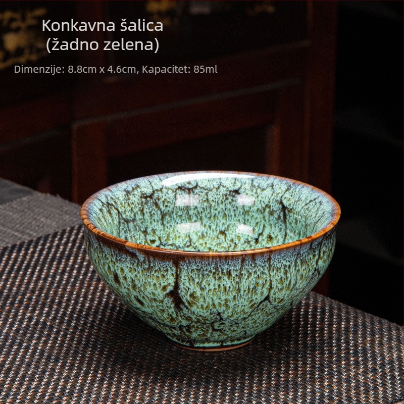 Porcelanska šalica za čaj s Tianmu glazurom i mraznim pukotinama, pijesko-zlatni završetak; Gongfu čaj posuđe