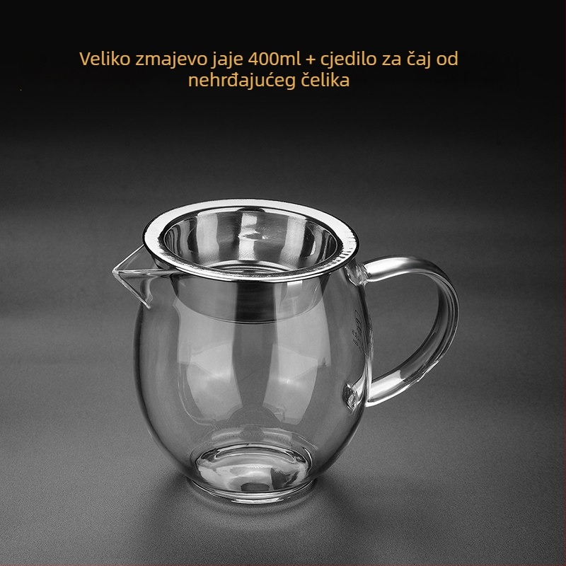Set čaja od debelog stakla, otporan na toplinu, s dijelnikom i čajnom cjedilom, proziran kućni dodatak
