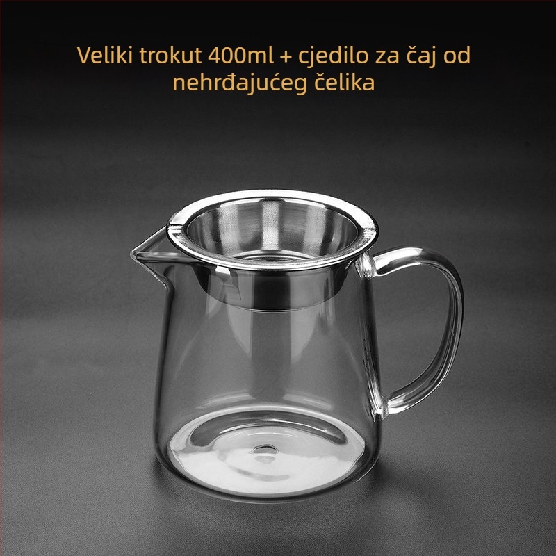 Set čaja od debelog stakla, otporan na toplinu, s dijelnikom i čajnom cjedilom, proziran kućni dodatak